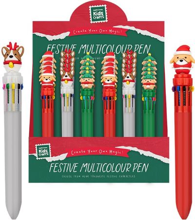 Display Of 24x Festive Multi Colour Pens, In Assorted Festive Designs | XMA8747