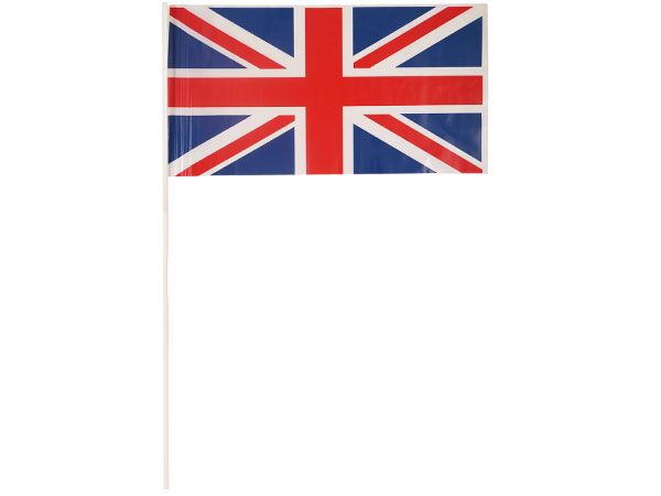 50x Union Jack Hand Flags With Stick, 29cm x 17cm