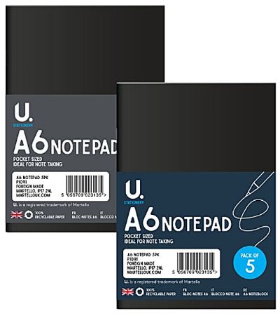 U.Stationery A6 Spiral 5 Pack Notepad | P1091