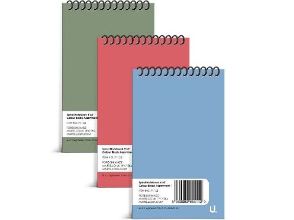 12x 5pk Spiral Notebooks, 5x3inch, In Assorted Colours, by U. Stationery