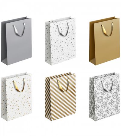 12x Medium Gift Bag - Assorted Gold & Silver Pattern Designs | P1910