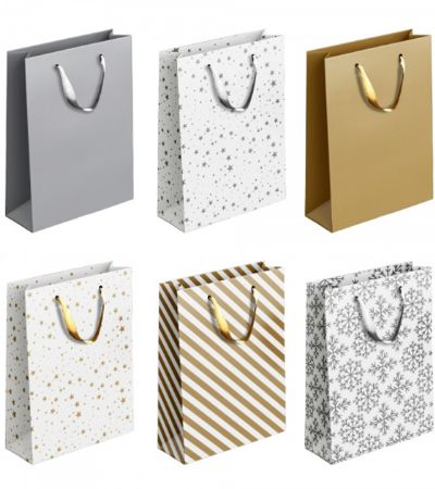 12x Large Gift Bag - Assorted Gold & Silver Pattern Designs