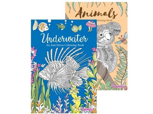 6x Squiggle Advanced Relaxing Colouring Book - Animals And Underwater