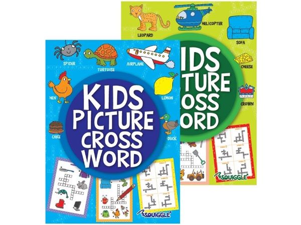 6x Squiggle - Kids Picture Crossword Puzzle Book, 2 Designs