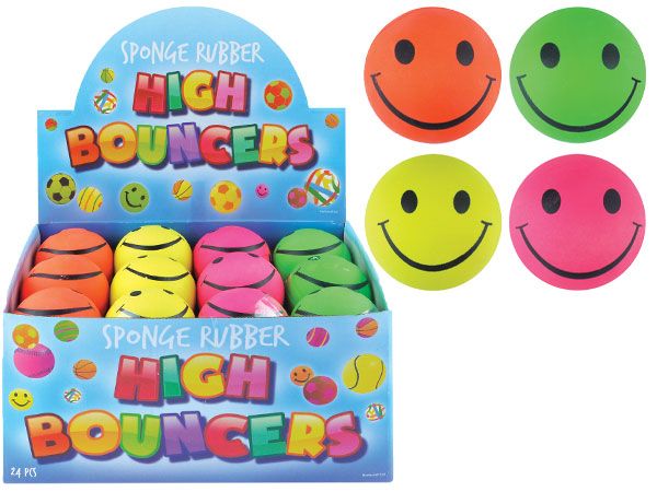 24x Neon Hi Bounce Balls Smiley Face Design
