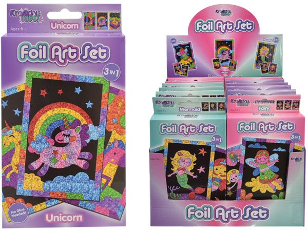 12x Kreative Kids - 3 in 1 Foil Art Sets - Fairy, Unicorn And Mermaid