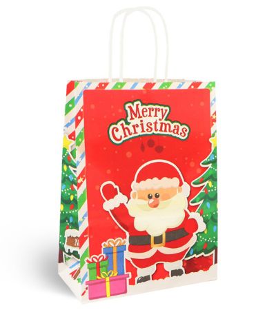 12x Festive Christmas Paper Bag With Twist Handles