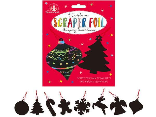 Festive Wonderland 8 Pack Christmas Scraper Foil Hanging Decorations