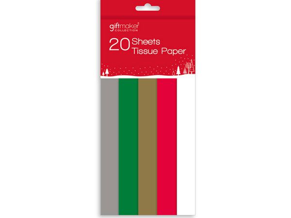 Giftmaker 20 Sheet Tissue Paper - Plain Christmas Colours