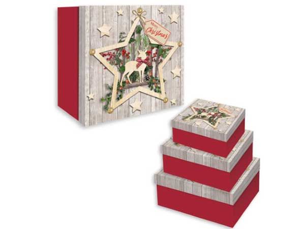 3pce Nested Christmas Gift Boxes - Heritage Star Design