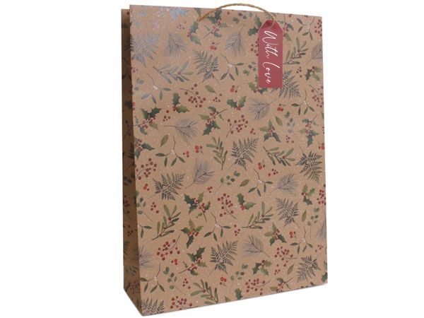 12x Extra Large Christmas Gift Bag - Kraft Holly Design