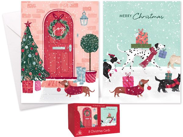 Festive Wonderland 8pk Rectangular Christmas Cards - Door/Dogs